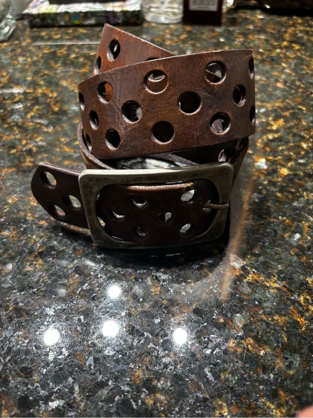 Leather Belt- Hole-Punch Brown - Picture 2 of 4